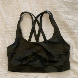 Lululemon Black and Green Sports Bra with Criss-Cross Straps